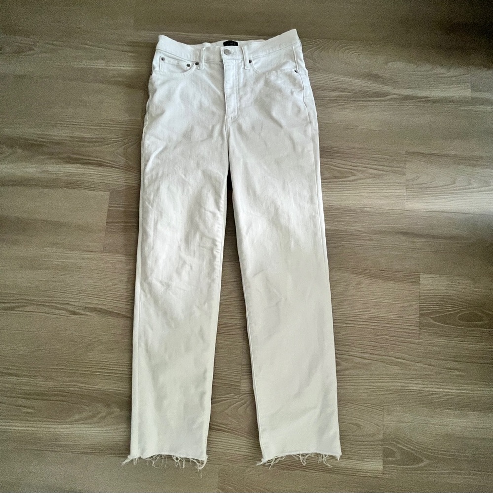 White High-Waisted White Jeans J. Crew Stovepipe Raw Hem - Picture 2 of 3
